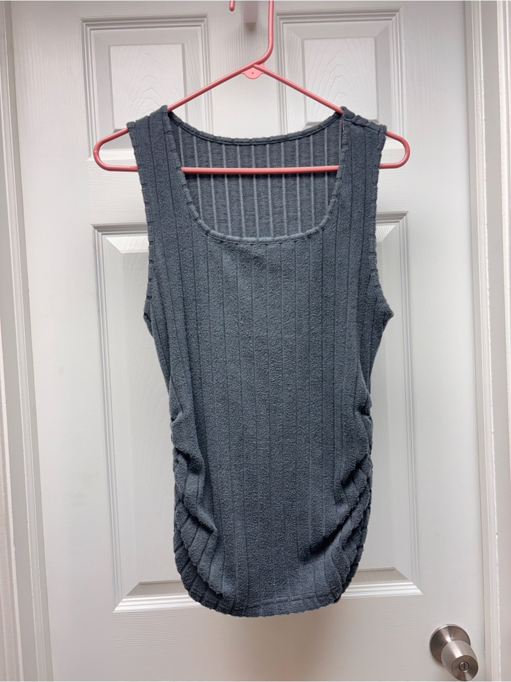 Emory Rose Women’s Gray Ribbed Ruched Side Sleeveless Top Size Large